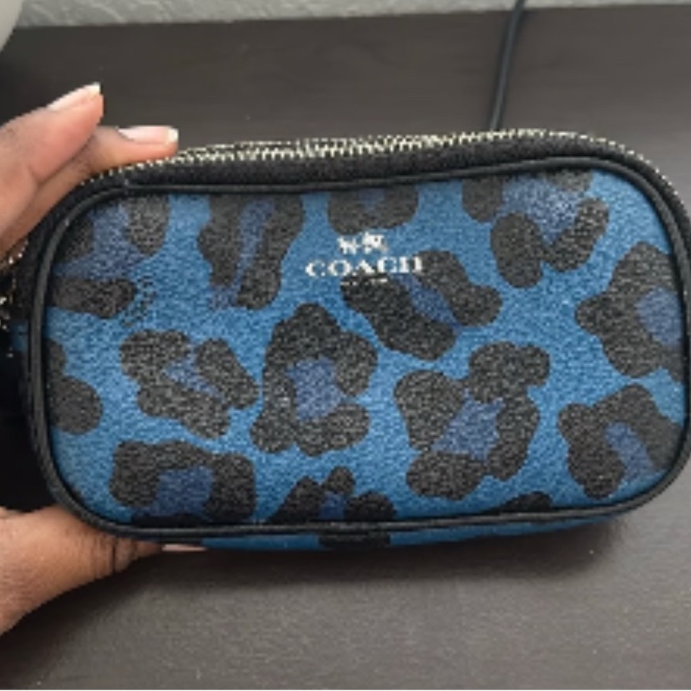 Coach Blue Leopard Print Crossbody bag Authentic Discontinued Mini Purse Animal
